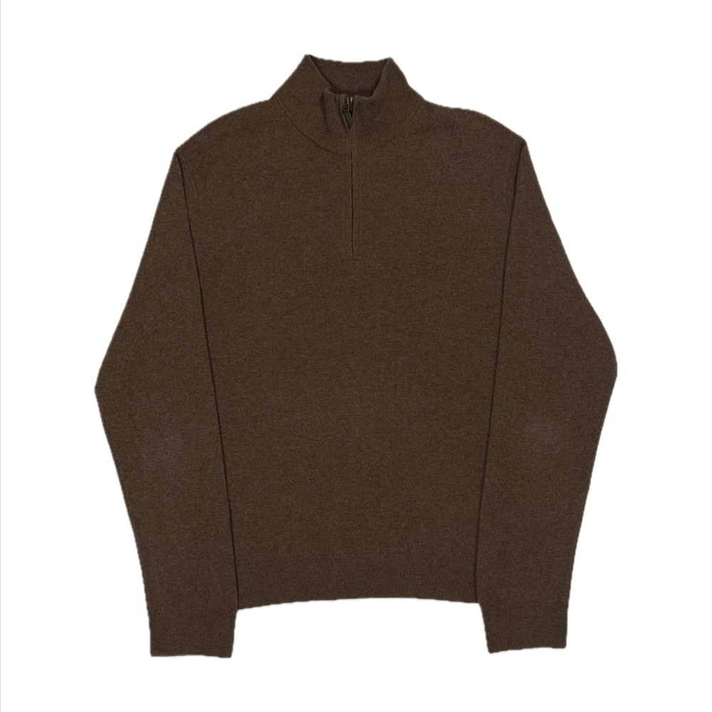 Polo Ralph Lauren 100% wool brown knit quarter zip sweater mens XL
